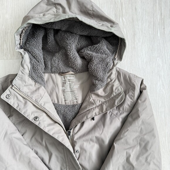 LL Bean Warm-Up Jacket Hooded Fleece Brown Lined Women's Large 3 Season EUC - Picture 7 of 15